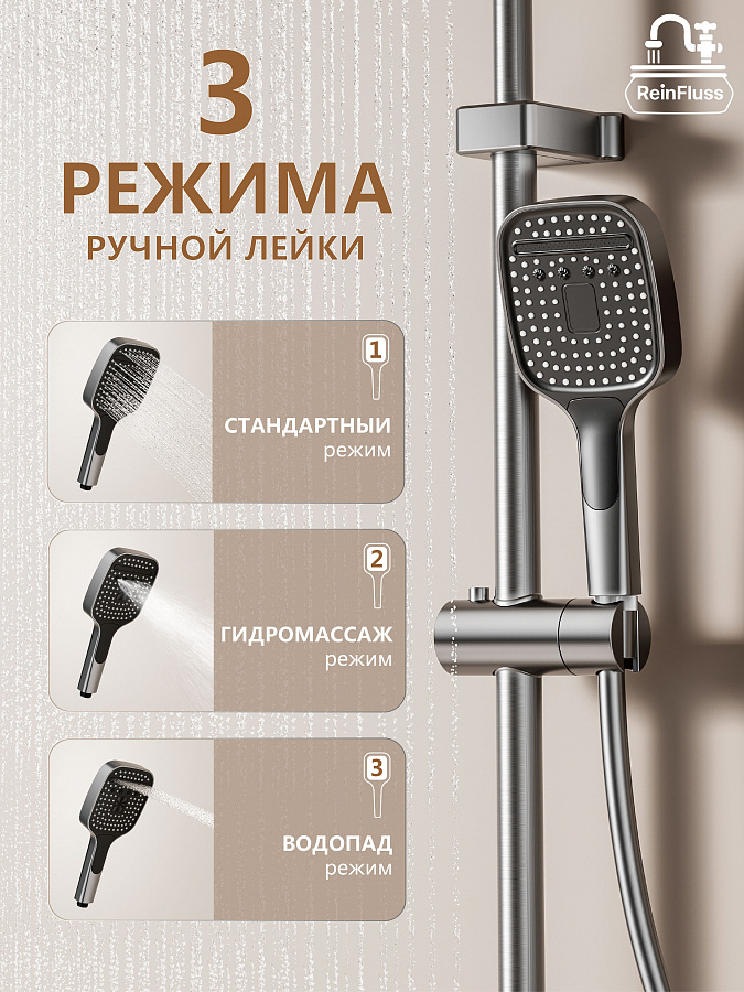 Душевая система с изливом, тропическим душем и подсветкой индикатора температуры