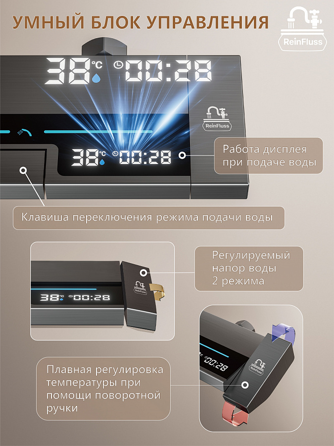Душевая система с изливом, тропическим душем и подсветкой индикатора температуры